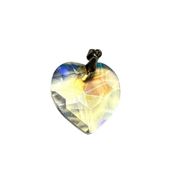 Crystal Heart Pendant Yellow Leaf Design with 18K GP Silver Bail - Picture 5 of 6